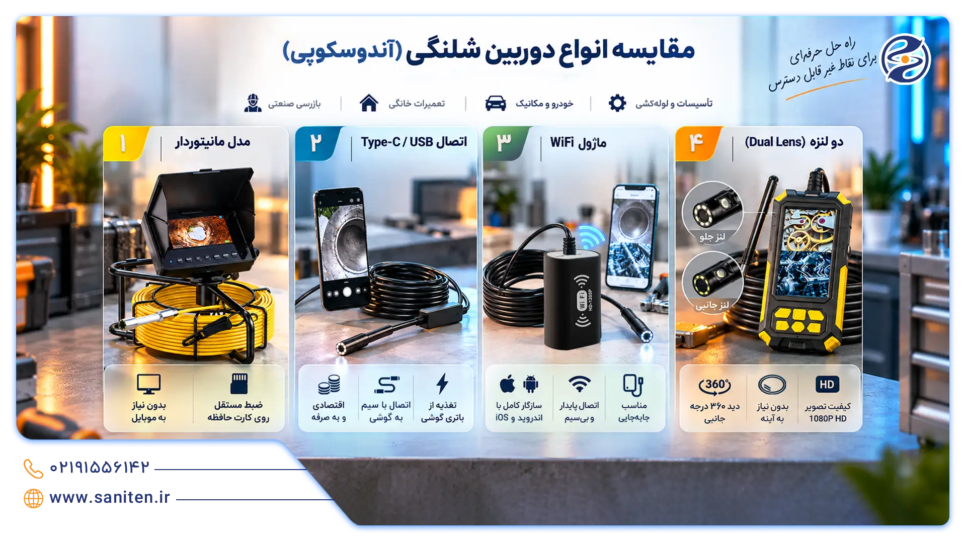مقایسه انواع دوربین شلنگی صنعتی