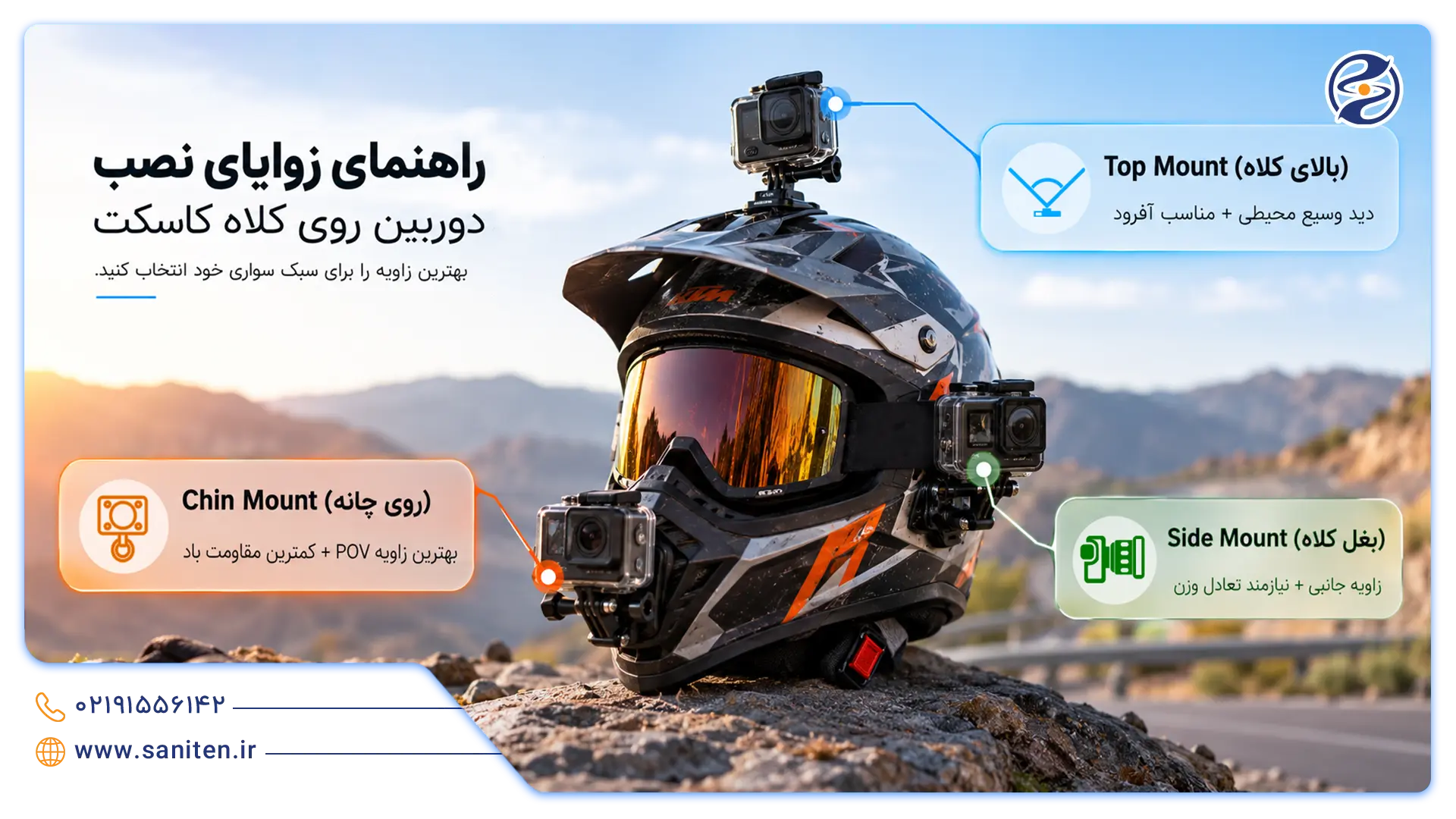 زوایا مناسب برای نصب دوربین روی کلاه کاسکت