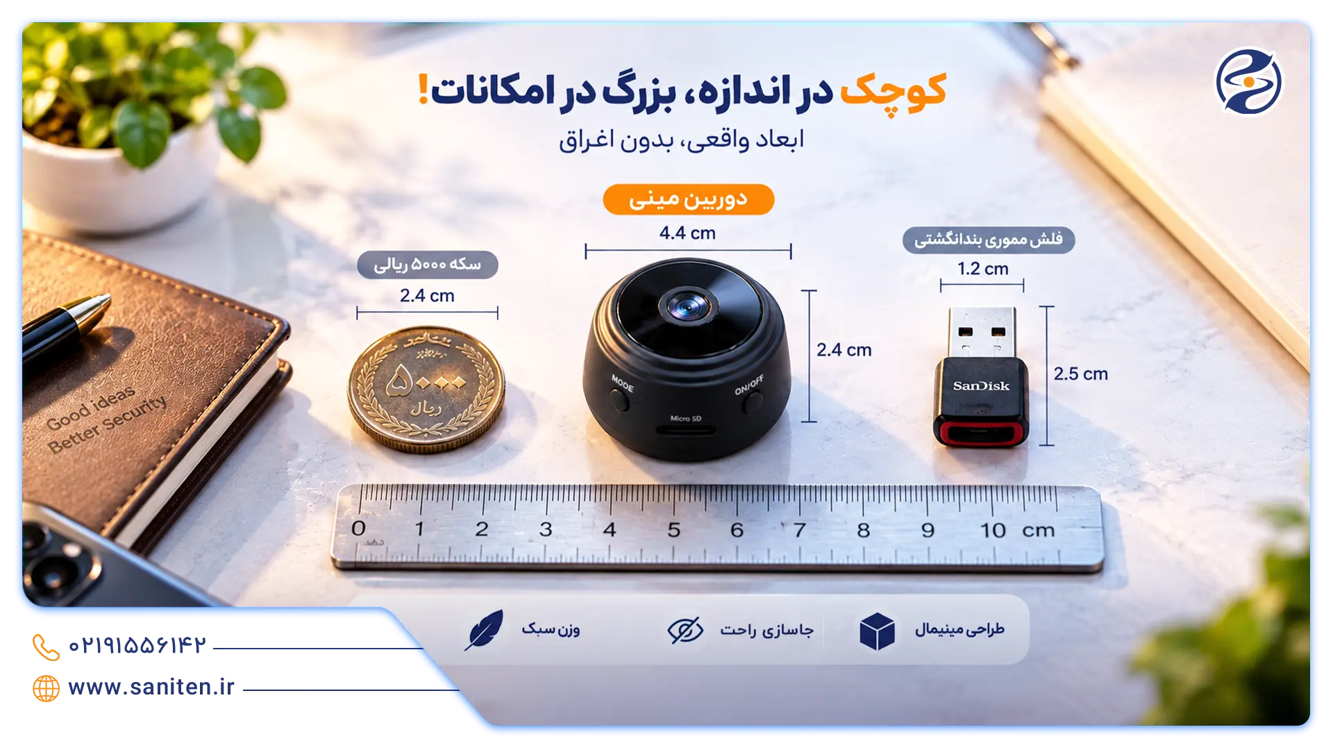 اندازه واقعی دوربین جیبی در مقایسه با اشیا دیگر